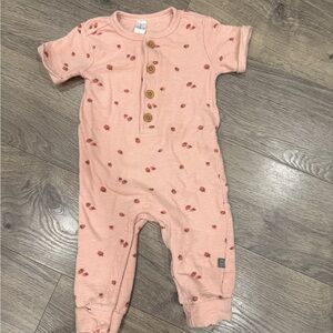 Soft Pink strawberry Baby One-Piece Romper with Button Front